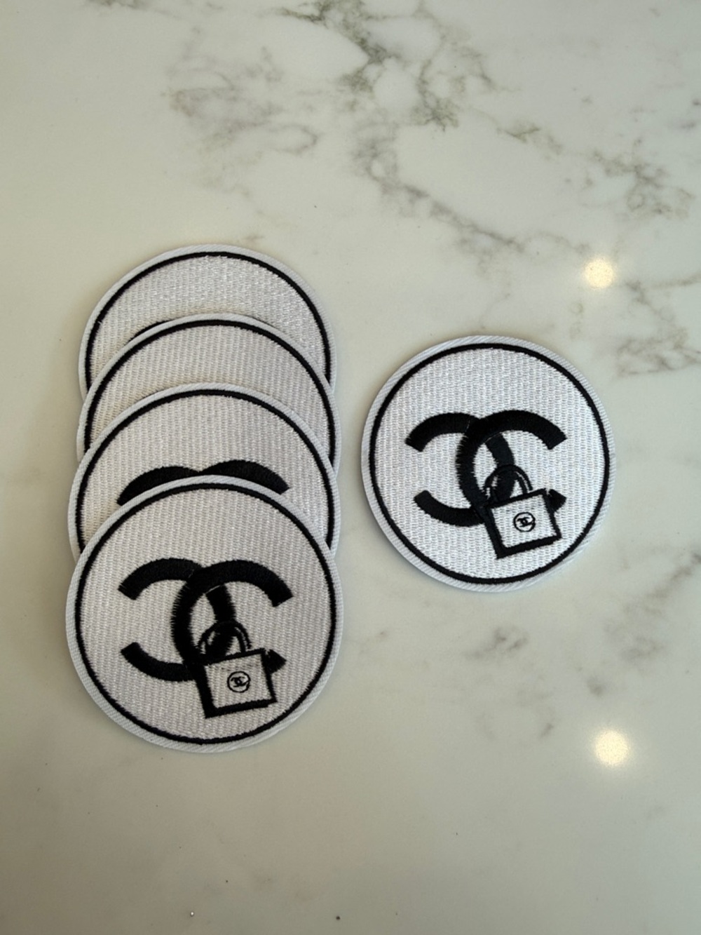 Hand Crafted Iron On Black & White Round Logo Patches